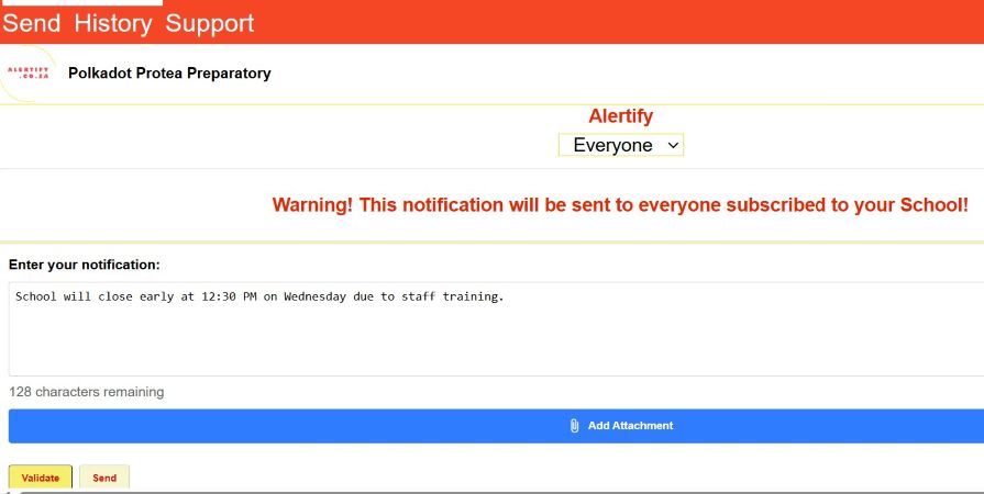 Image showing the Alertify Senders Portal send screen